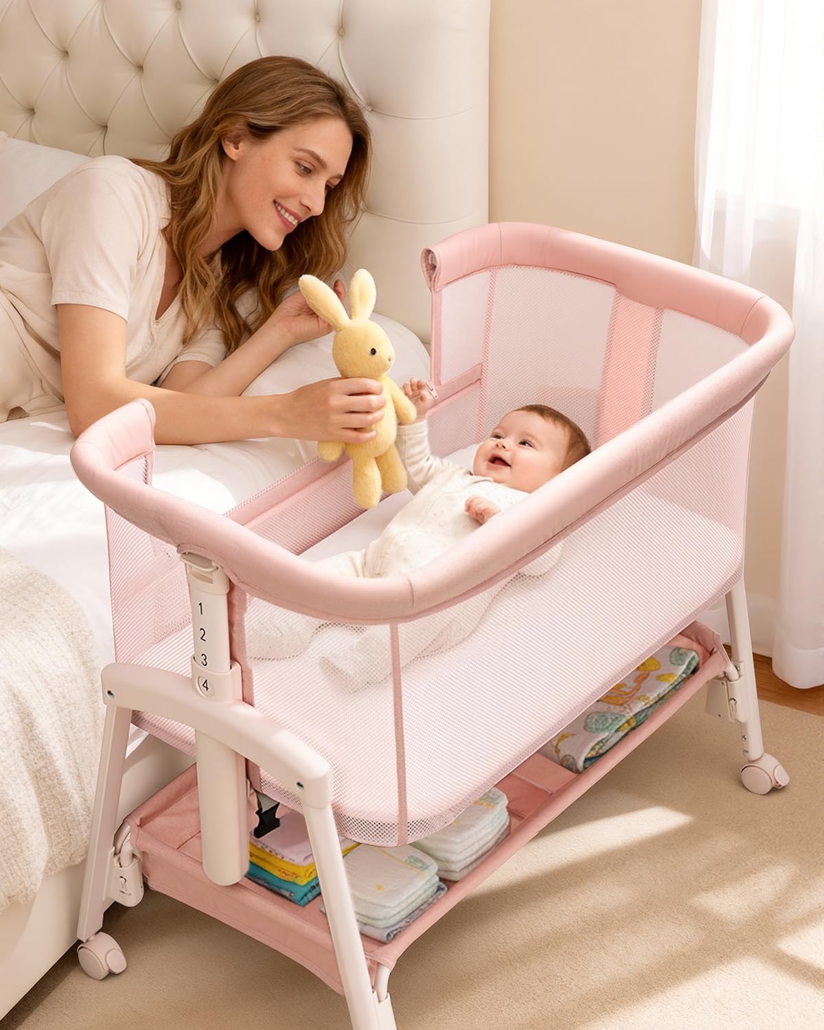 Bassinet Bedside Sleeper - 3-in-1 Baby-Babybett, Neugeborenen-Beistellbett, Tragbares Kinderbett mit