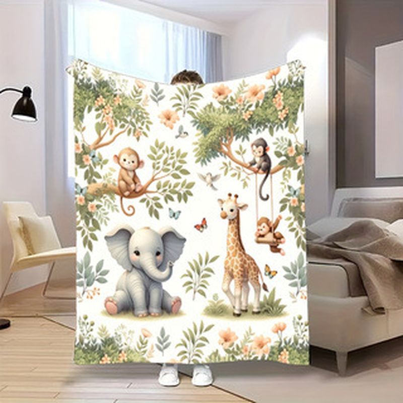 Baby Nursery Elephant - VIKAMA Babydecke mit Aquarell-Dschungeltiermotiv, Elefant, Giraffe,