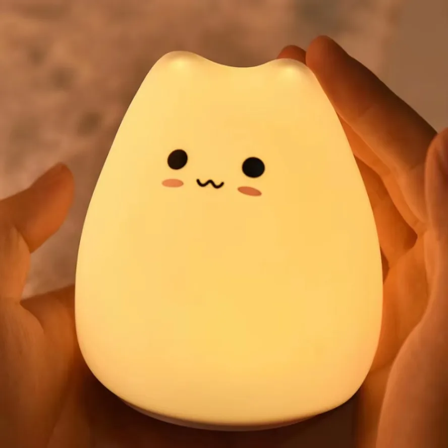 Baby Nursery Colors - LED-Nachtlicht, 7 Farben, weiches süßes Katzen-Nachtlicht,