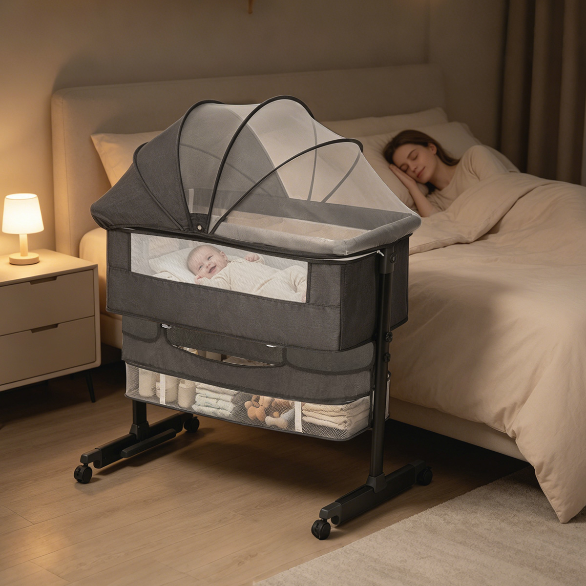 Bassinet Bedside Sleeper - Kmaier Tragbares Baby-Beistellbett, mehrstufig höhenverstellbares Kinderbett