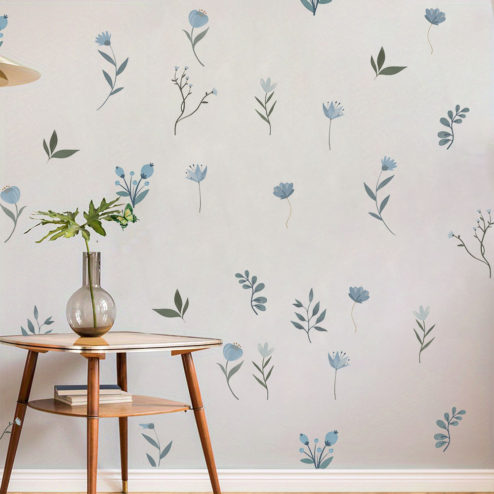 Baby Nursery Plants - Blaue Blumen-Wandaufkleber, botanisches Aquarell, Blumenpflanzen, Wandaufkleber,