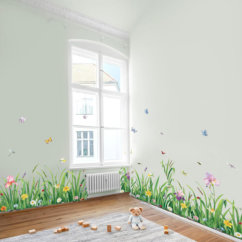 Baby Nursery Plants - Grünes Gras Blumen Borader Wandaufkleber Baby