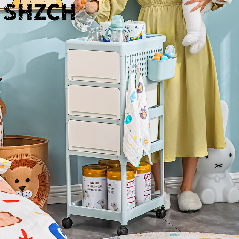 Baby Nursery Drawers - Cremefarbener Mobiler Aufbewahrungswagen, Mehrstöckiger Rollorganizer mit