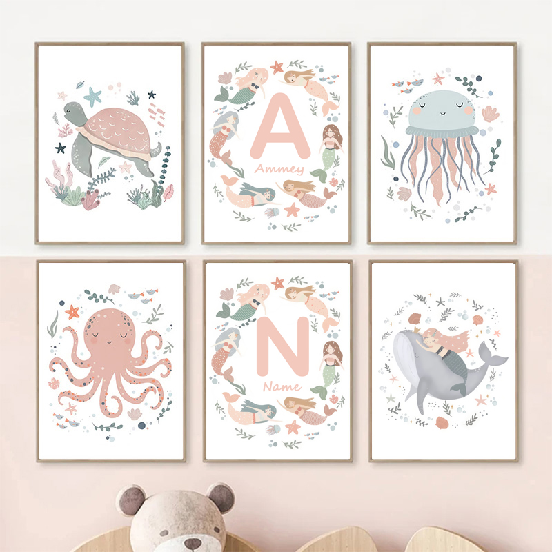 Baby Nursery Ocean - Ozean Wal Meeresschildkröte Meerjungfrau Kinderzimmer Wandkunst