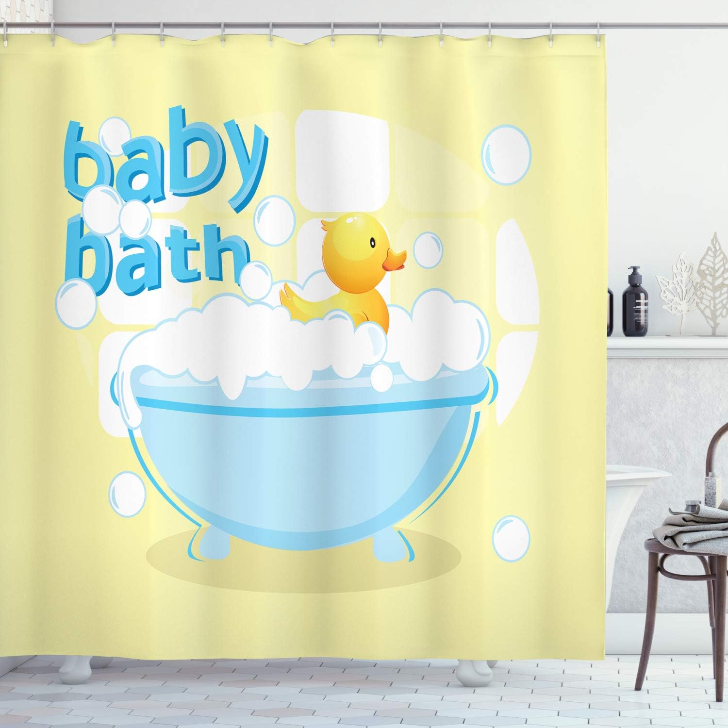 Baby Nursery Curtains - Gelber Baby-Badevorhang mit Lustigem Design, Wasserdichter