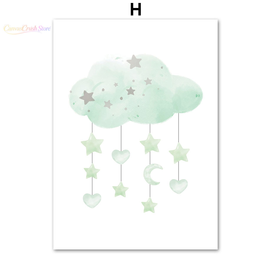 Baby Nursery Elephant - Elefant Ballon Regenbogen Mond Sterne Wolke