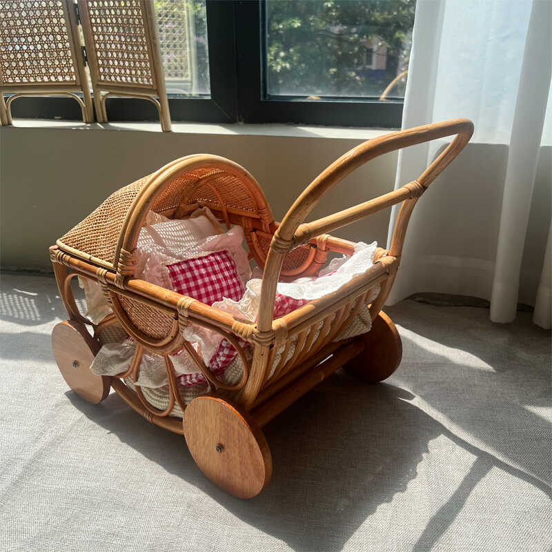 Baby Nursery Plants - Gewebter Rattan-Kinderwagen, Vintage-Spielhaus, Spielzeugkutsche, antiker Stil,
