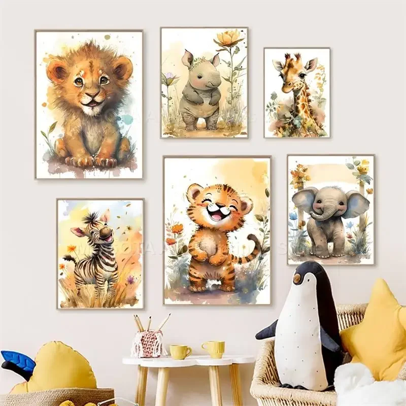 Baby Nursery Elephant - Aquarell Löwe Giraffe Tiger Elefant Zebra