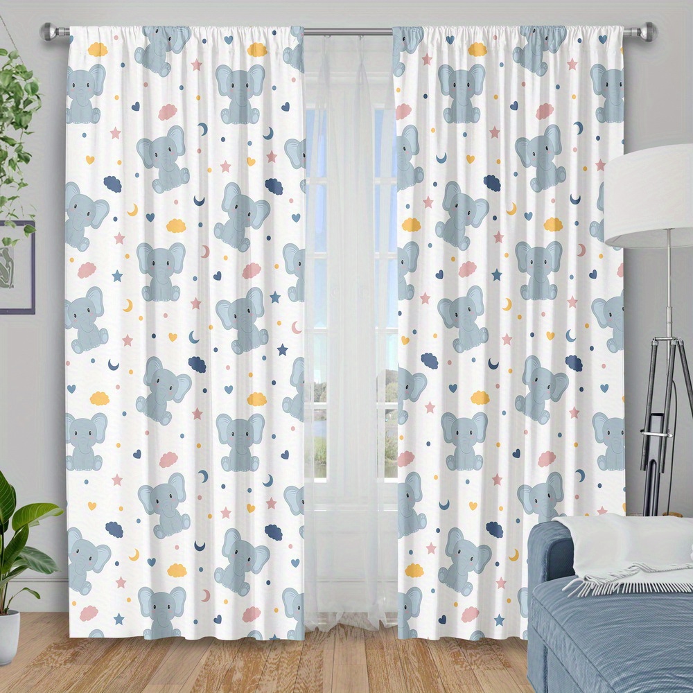 Baby Nursery Curtains - Niedliche Vorhänge mit Baby-Elefanten-Aufdruck für Kinderzimmer,