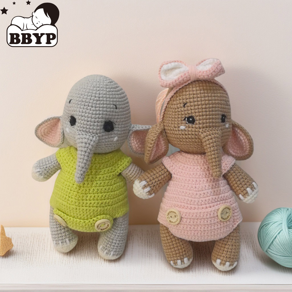 Baby Nursery Elephant - Handgefertigte gehäkelte Elefanten-Plüschtiere für Paare –