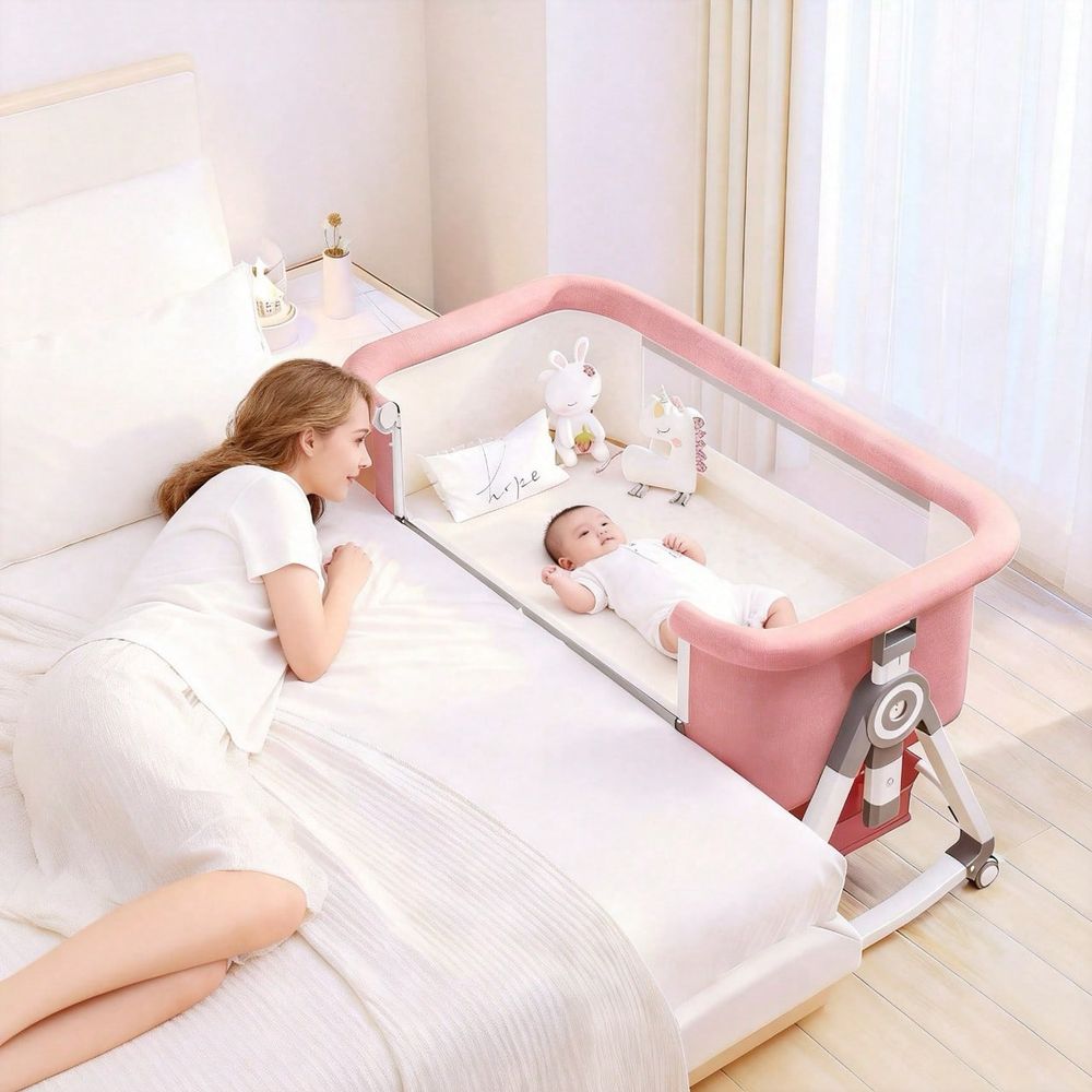 Bassinet Bedside Sleeper - 5-in-1 Baby-Babybett mit Schaukelmodus, tragbares, klappbares