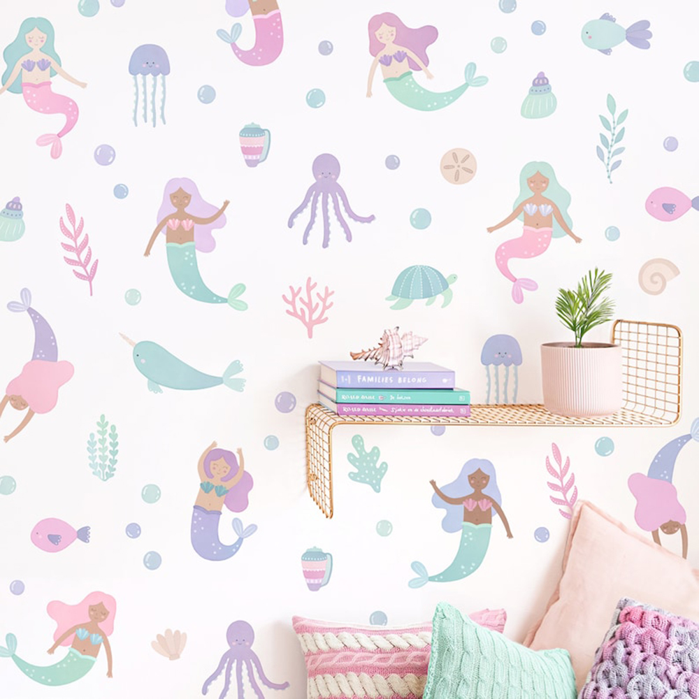 Baby Nursery Ocean - Aquarell Meerjungfrau Wandaufkleber Schlafzimmer Küche Meer