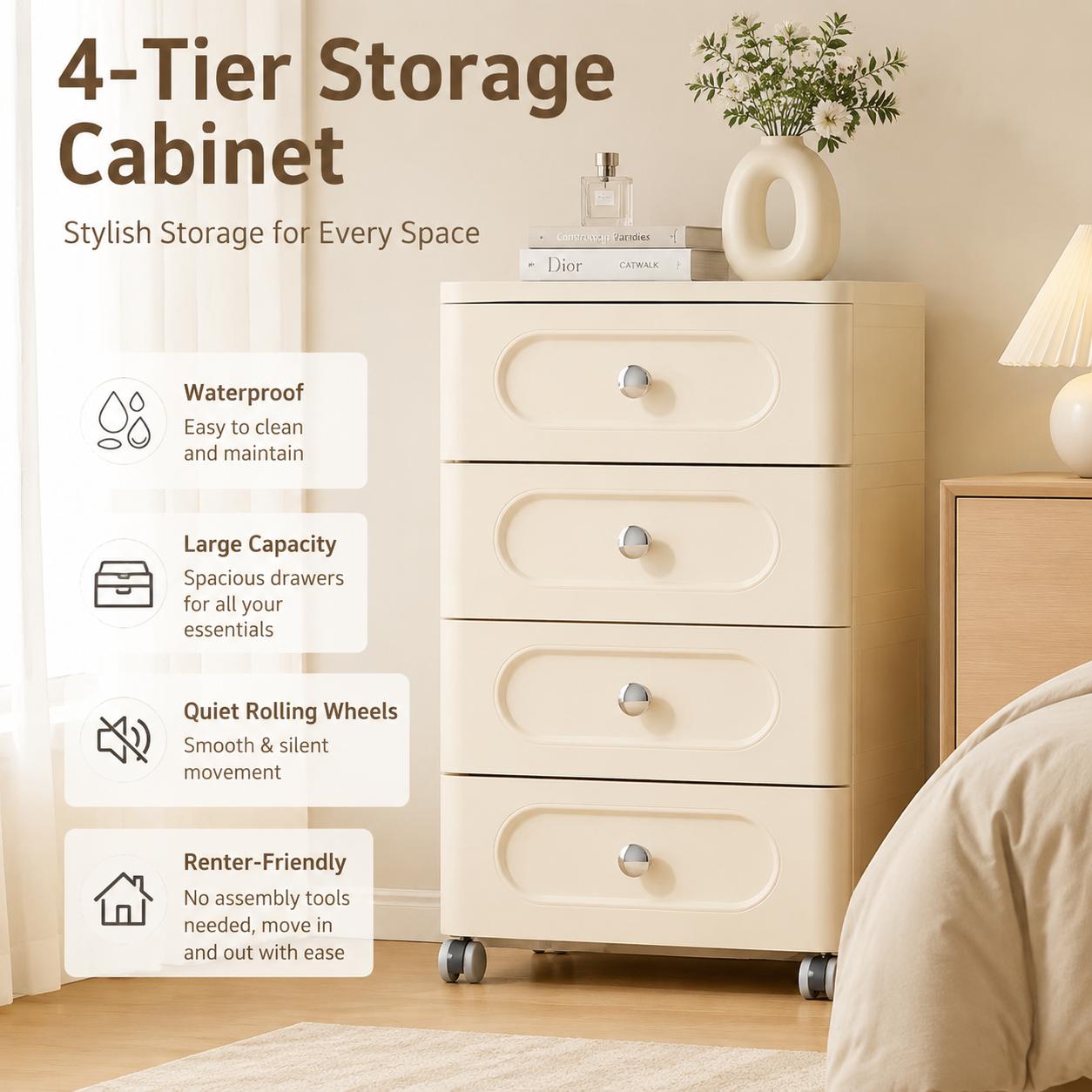 Baby Nursery Drawers - Rechteckiger Rollschrank mit 4 Schubladen –