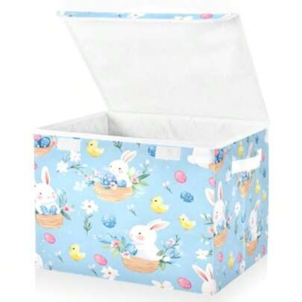Storage Basket Fabric - Aufbewahrungsboxen mit Osterhasen-Ei-Muster, mit Deckel und