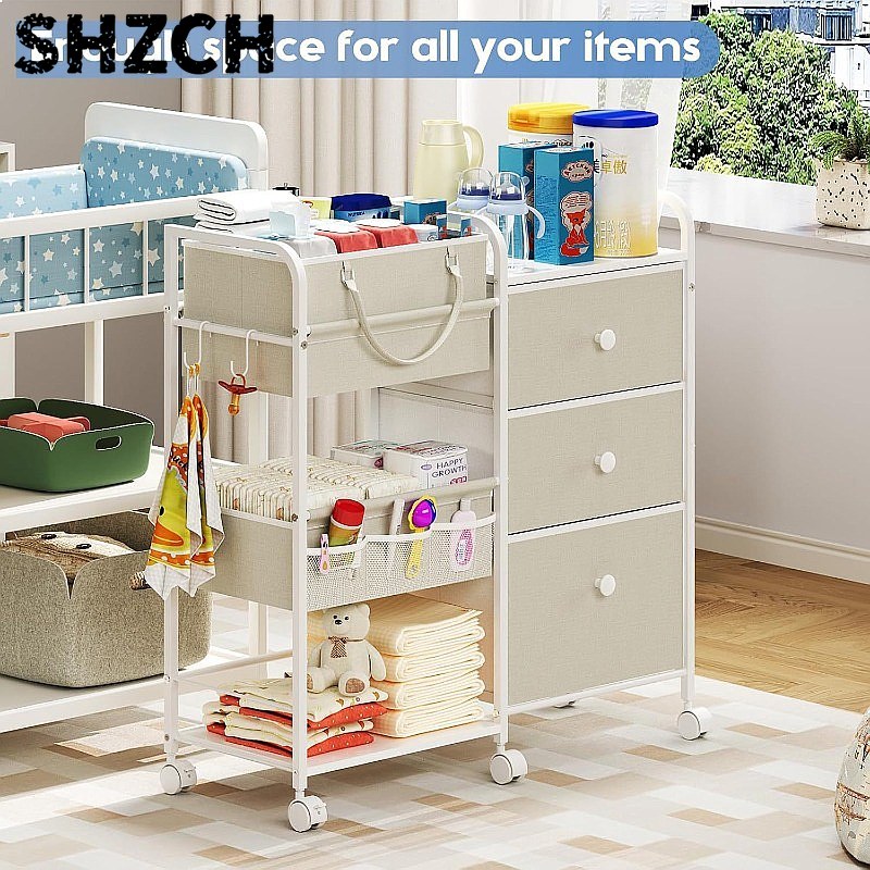 Baby Nursery Drawers - Großer Windel-Organizer-Wagen mit 3 Ebenen, mobiler