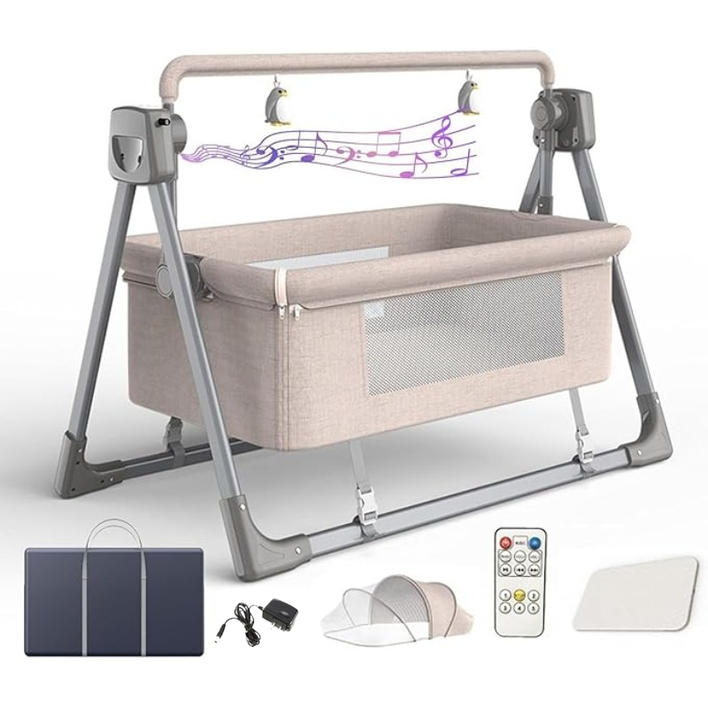 Bassinet Bedside Sleeper - Schaukelstubenwagen für Babys, automatisches Nachttischbett, elektrische