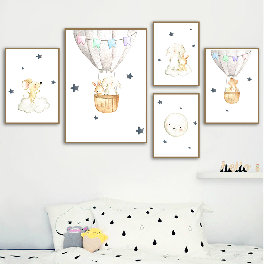 Baby Nursery Elephant - Elefant Kaninchen Bär Ballon Mond Kindergarten