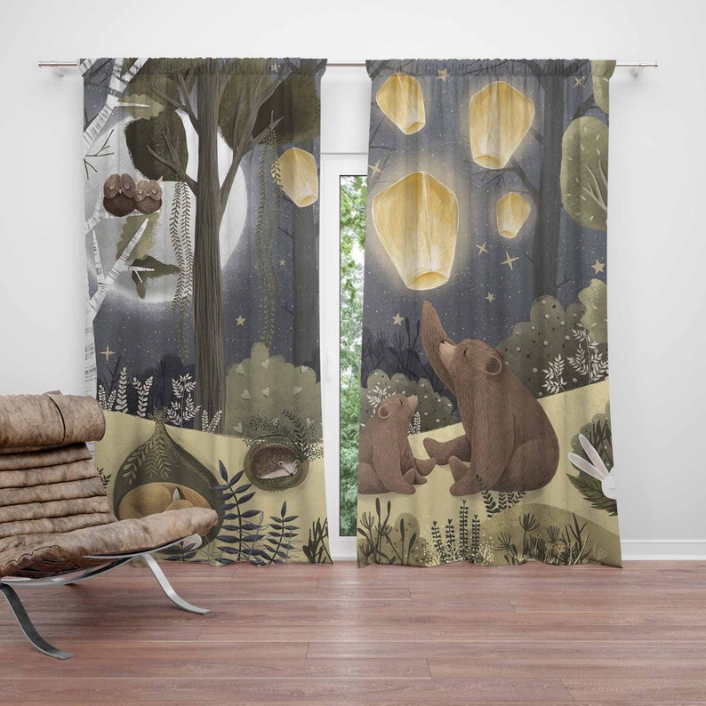 Baby Nursery Curtains - Wald Kinderzimmer Vorhänge Tier Bär Kinder