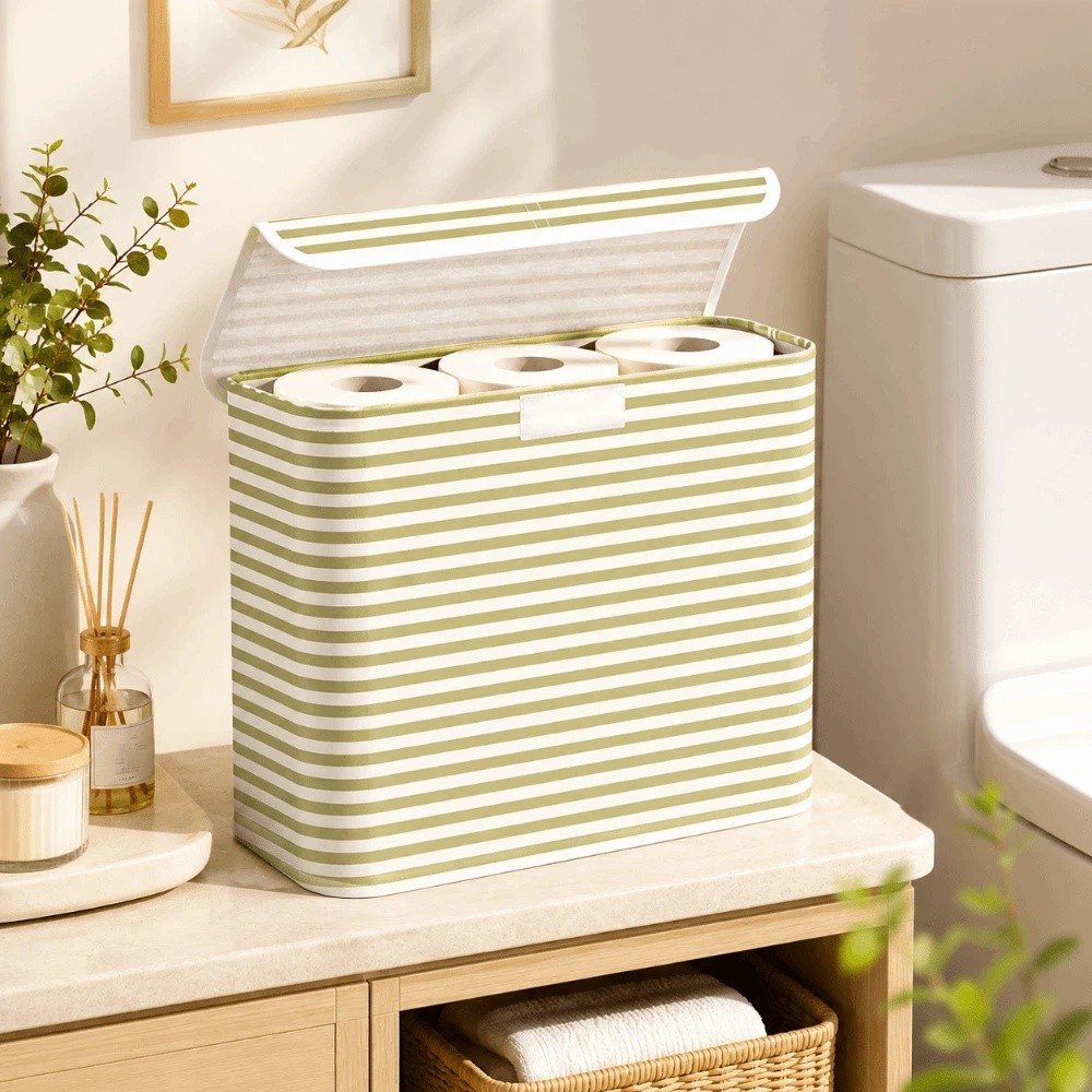 Storage Basket Fabric - Badezimmerzubehör Faltbarer Toilettenpapierhalter mit Deckel Gestreifter
