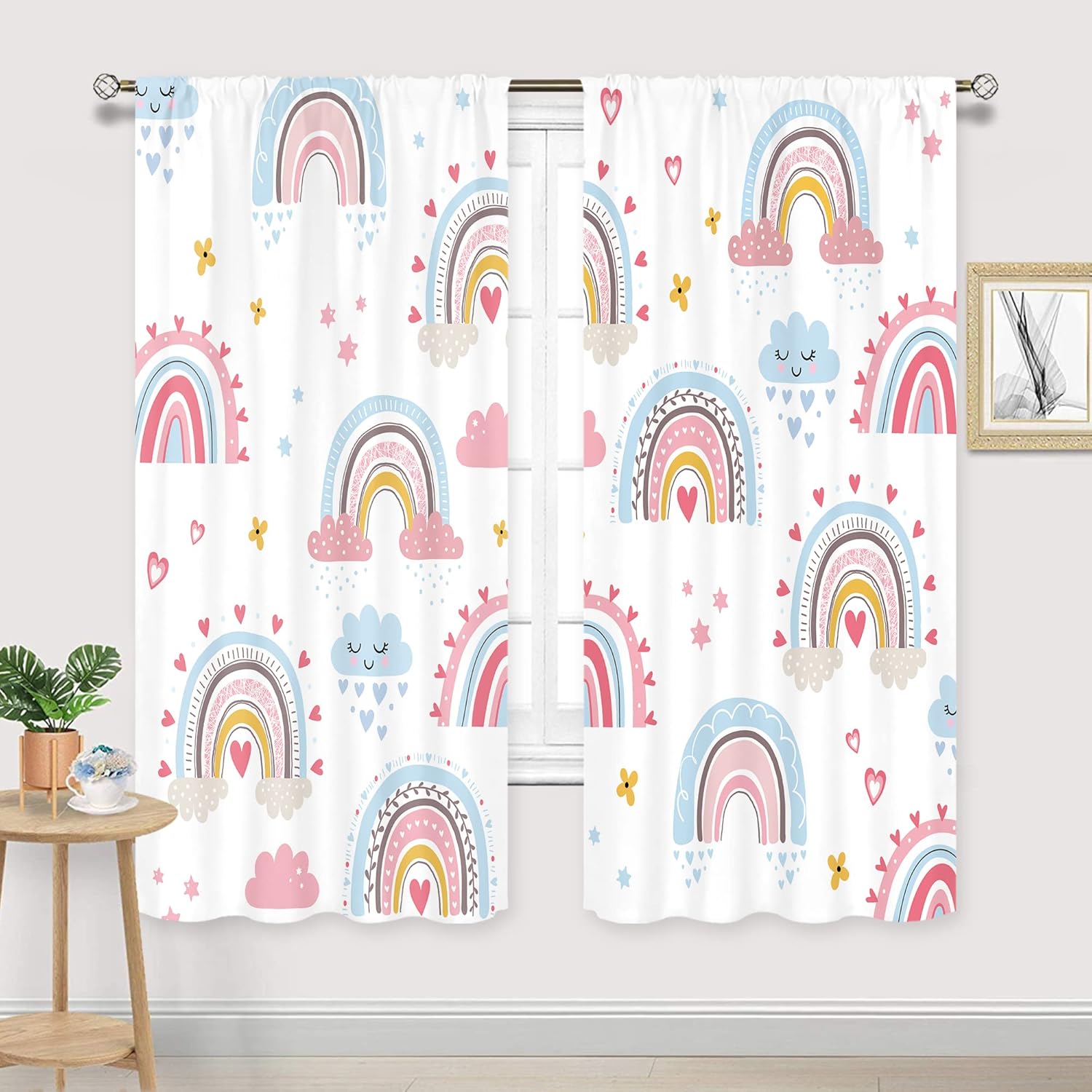 Baby Nursery Curtains - Baby Mädchen Rosa Boho Regenbogen Vorhänge