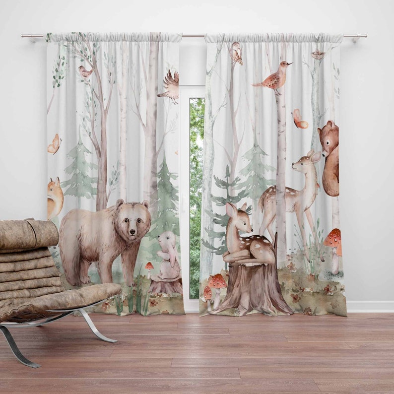 Baby Nursery Curtains - Waldtiere Vorhänge Kinder Kinderzimmer Vorhänge Black