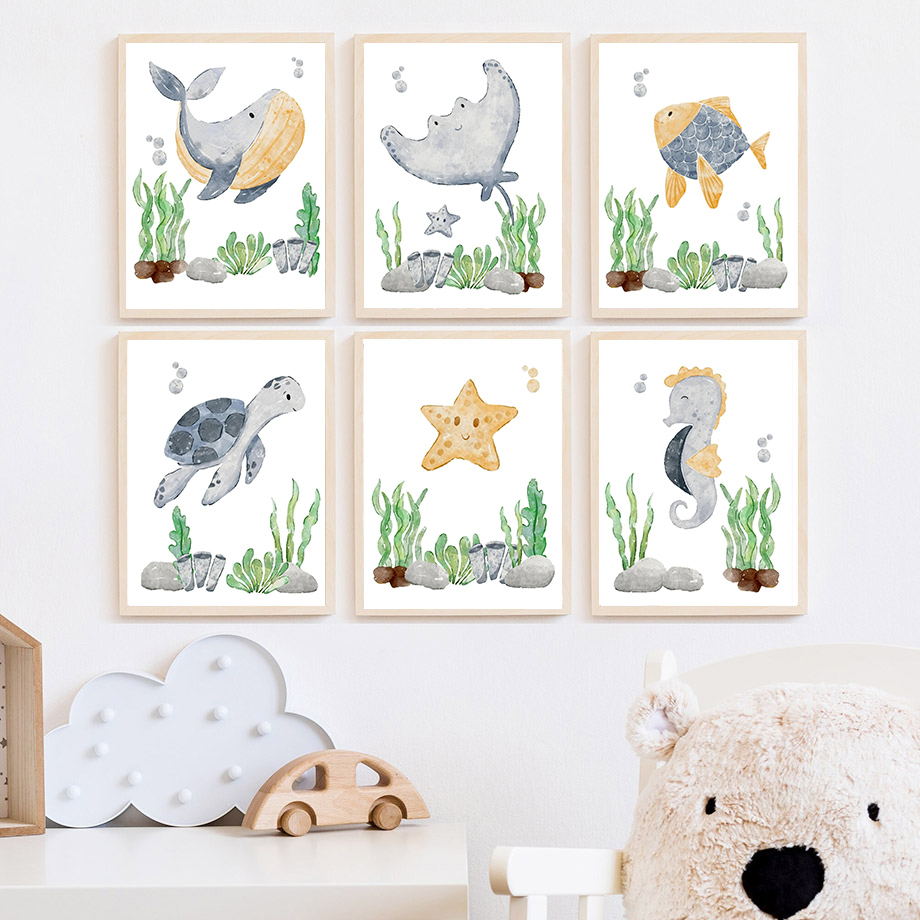 Baby Nursery Ocean - Teufelsfisch Wal Seepferdchen Schildkröte Alphabet Ozean-Tier