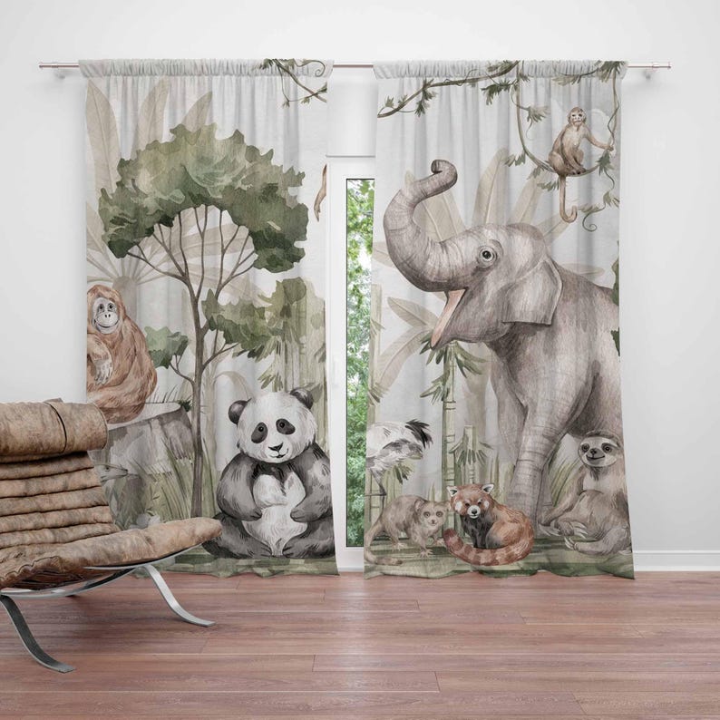 Baby Nursery Curtains - Safari Tiere Vorhänge Kinder Schlafzimmer Vorhänge