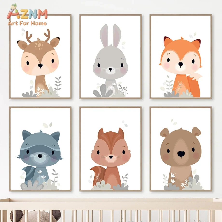 Baby Nursery Plants - AZNM Niedliche Waldtiere Leinwand-Wandkunst, Minimalistische Hirsch-,