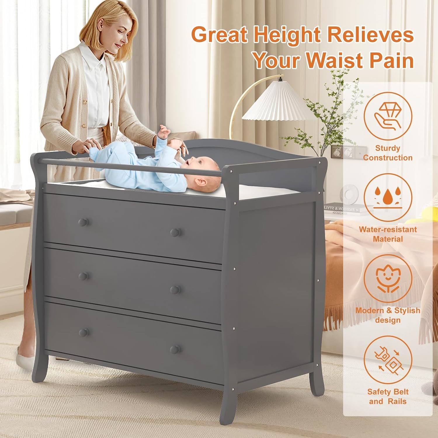 3-Schubladen-Wickeltisch aus H – Baby Nursery Drawers Bewertung und Preis