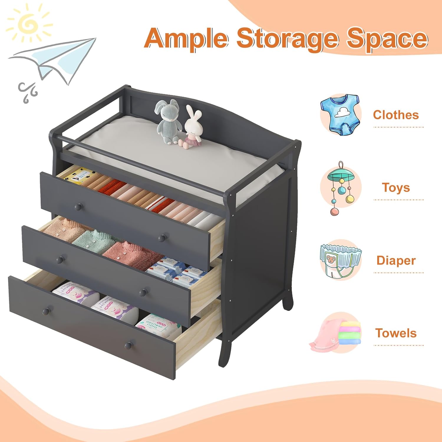 3-Schubladen-Wickeltisch aus H – Baby Nursery Drawers Bewertung und Preis