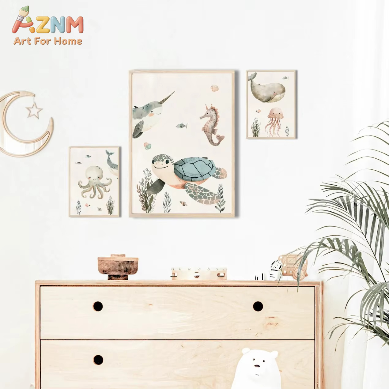 AZNM Aquarell Leinwandbild mit – Baby Nursery Ocean Bewertung und Preis