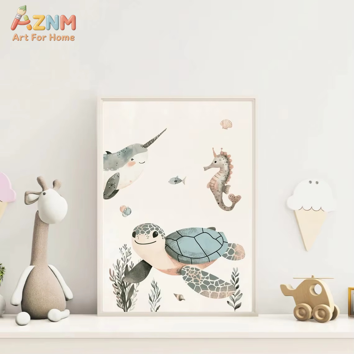 AZNM Aquarell Leinwandbild mit – Baby Nursery Ocean Bewertung und Preis