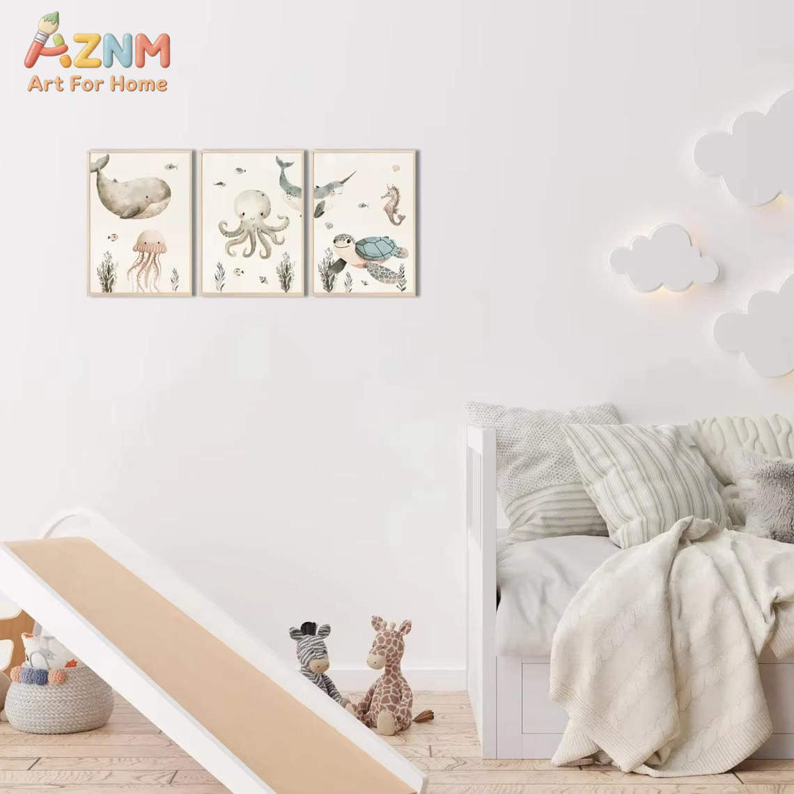AZNM Aquarell Leinwandbild mit – Baby Nursery Ocean Bewertung und Preis