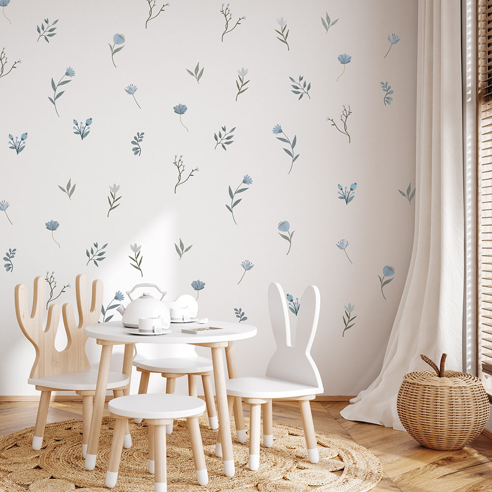 Blaue Blumen-Wandaufkleber, bo – Baby Nursery Plants Bewertung und Preis