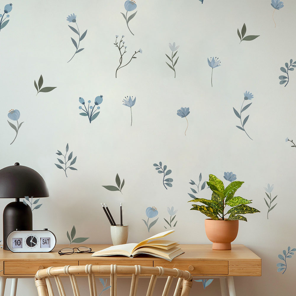 Blaue Blumen-Wandaufkleber, bo – Baby Nursery Plants Bewertung und Preis