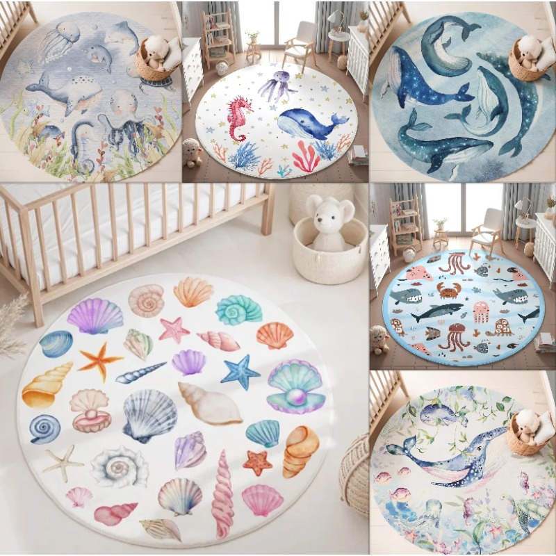 Blauer runder Teppich mit Meer – Baby Nursery Plants Bewertung und Preis