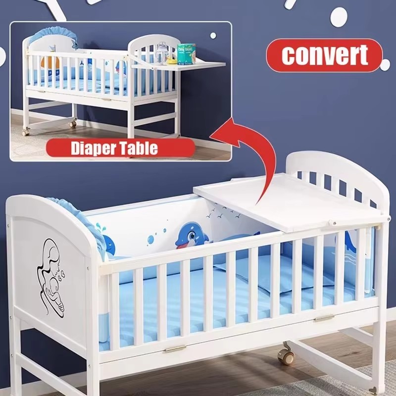 Holz-Babybett mit Moskitonetz  – Baby Nursery Sale Bewertung und Preis