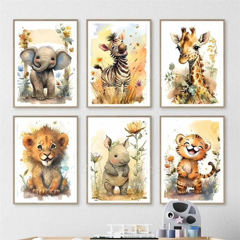 Aquarell Löwe Giraffe Tiger El – Baby Nursery Elephant Bewertung und Preis