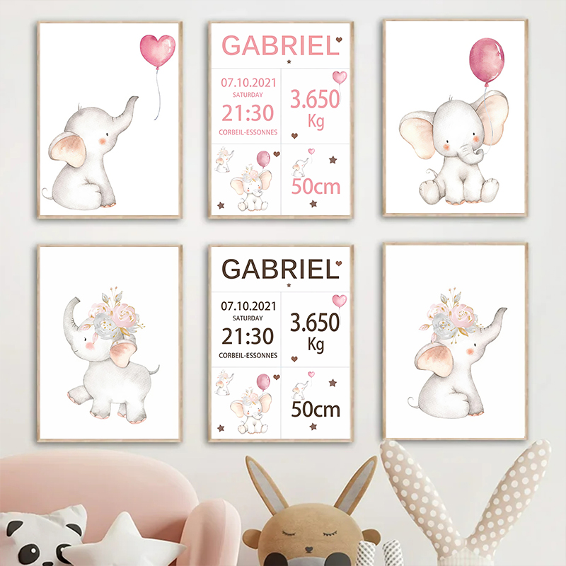 Rosa Baby Angepasst Name Datum – Baby Nursery Elephant Bewertung und Preis