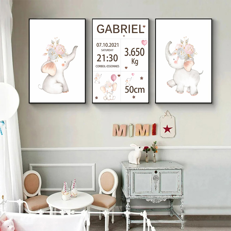 Rosa Baby Angepasst Name Datum – Baby Nursery Elephant Bewertung und Preis