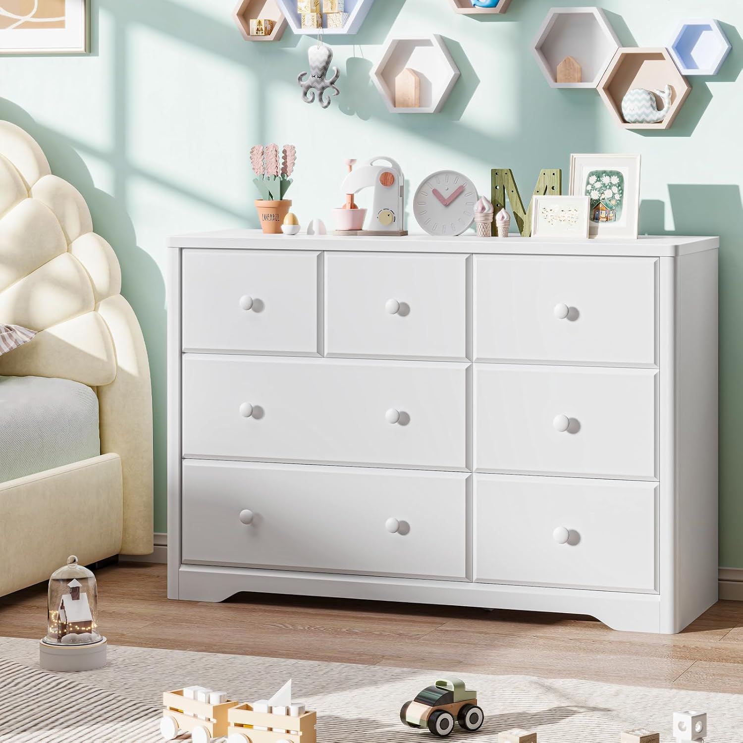Kommode mit 7 Schubladen, Kind – Baby Nursery Drawers Bewertung und Preis