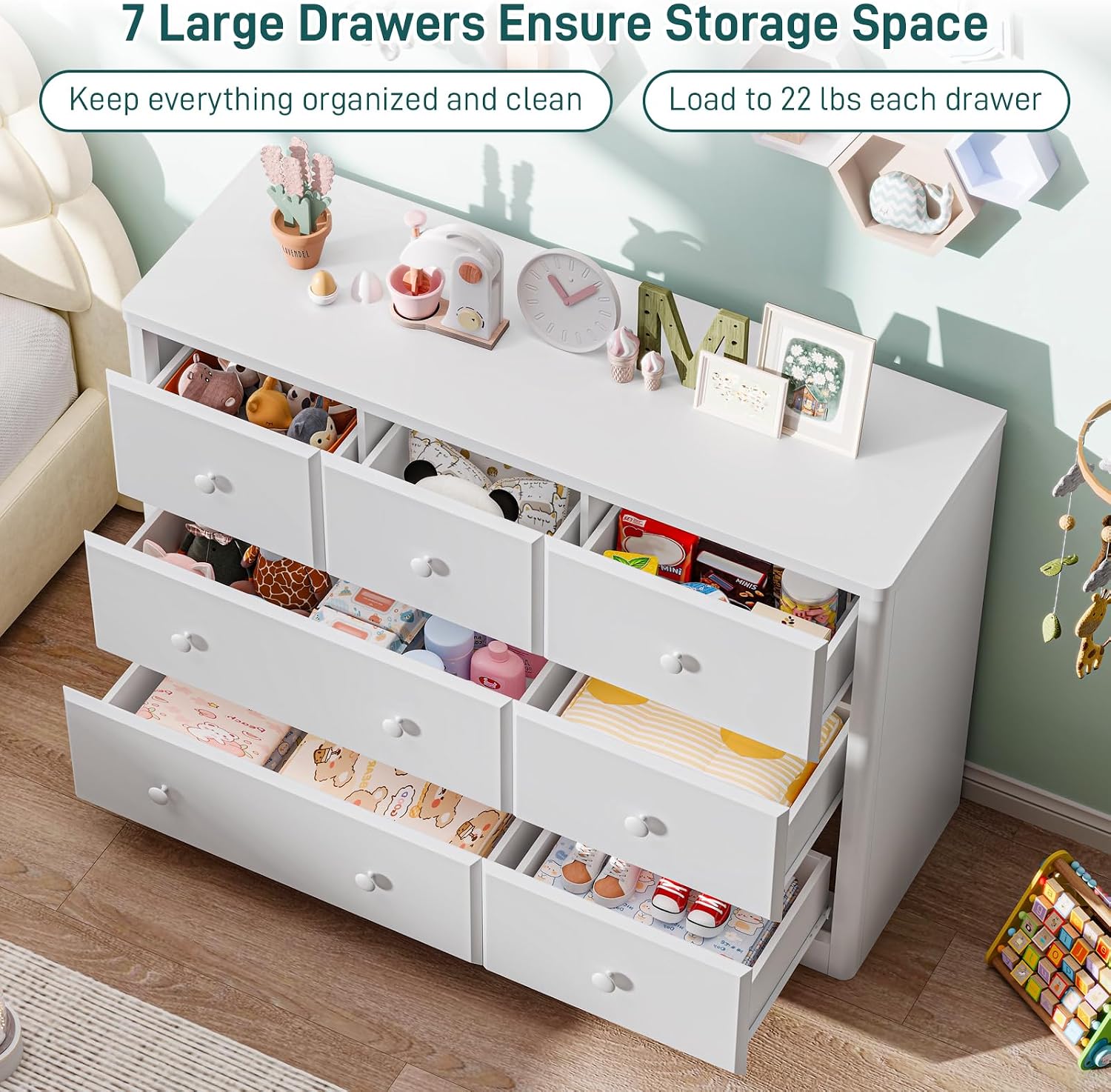 Kommode mit 7 Schubladen, Kind – Baby Nursery Drawers Bewertung und Preis