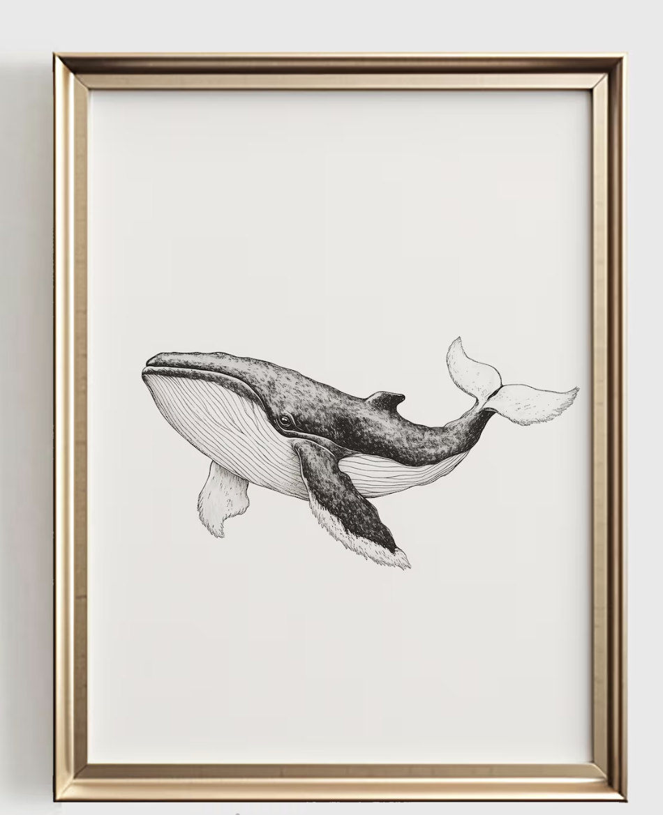 Wal-Linienkunstdruck, minimali – Baby Nursery Ocean Bewertung und Preis